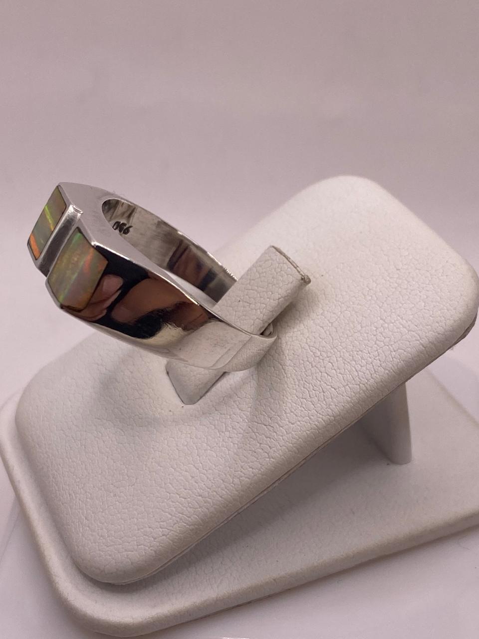 Anillo Moderno Geométrico de Plata 950 con Ópalo de Fuego