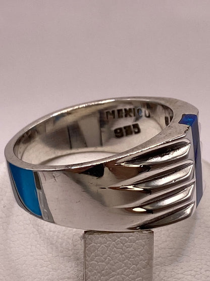 Anillo Moderno con Ópalo de Fuego Azul‑verde en Plata Ley 925, sello de autenticidad Plata Ley .925