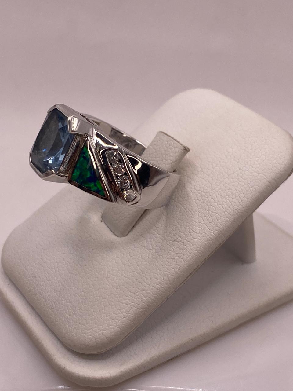 Anillo Moderno de Plata 925 con Ópalo de Fuego y Zirconia
