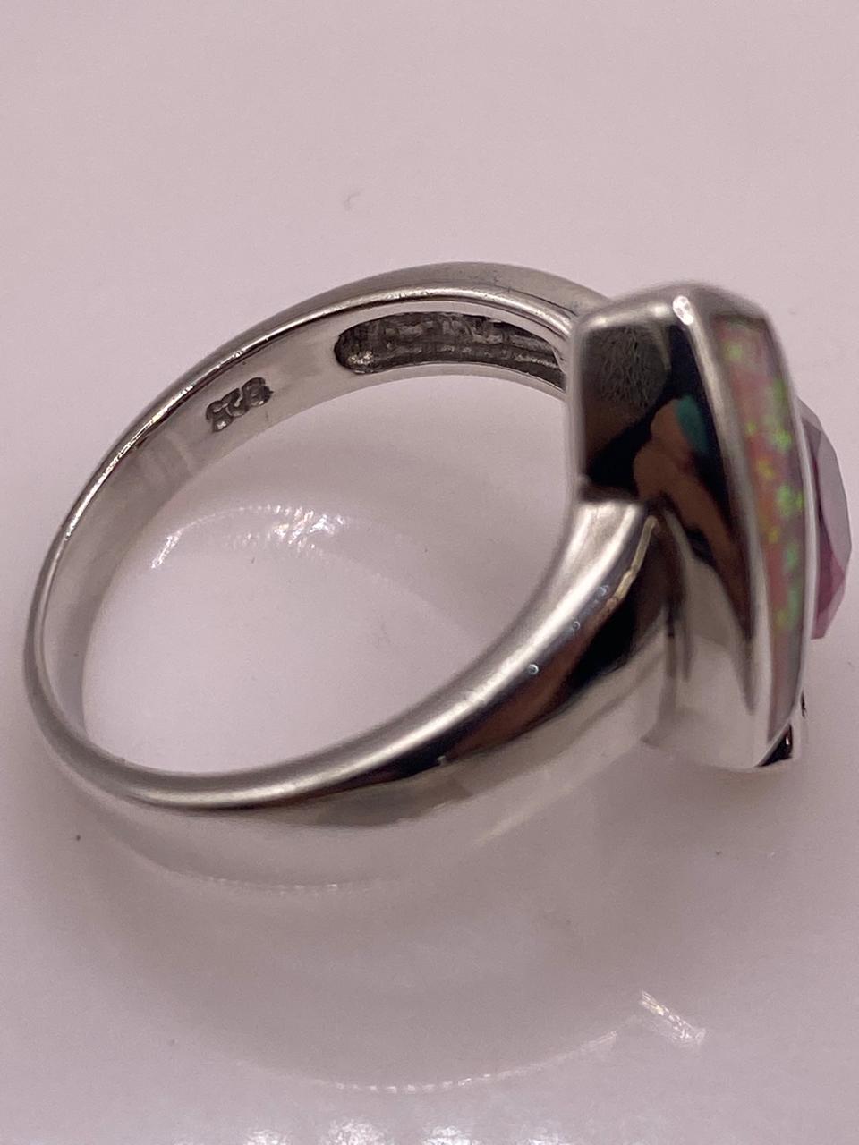 Anillo Moderno de Plata 925 con Ópalo de Fuego y Zirconia