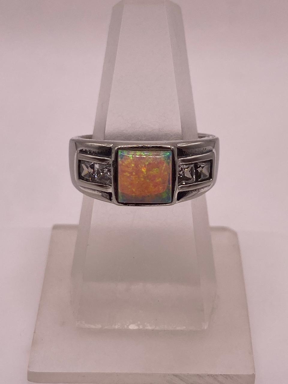 Anillo Moderno de Plata 925 con Ópalo de Fuego y Zirconia