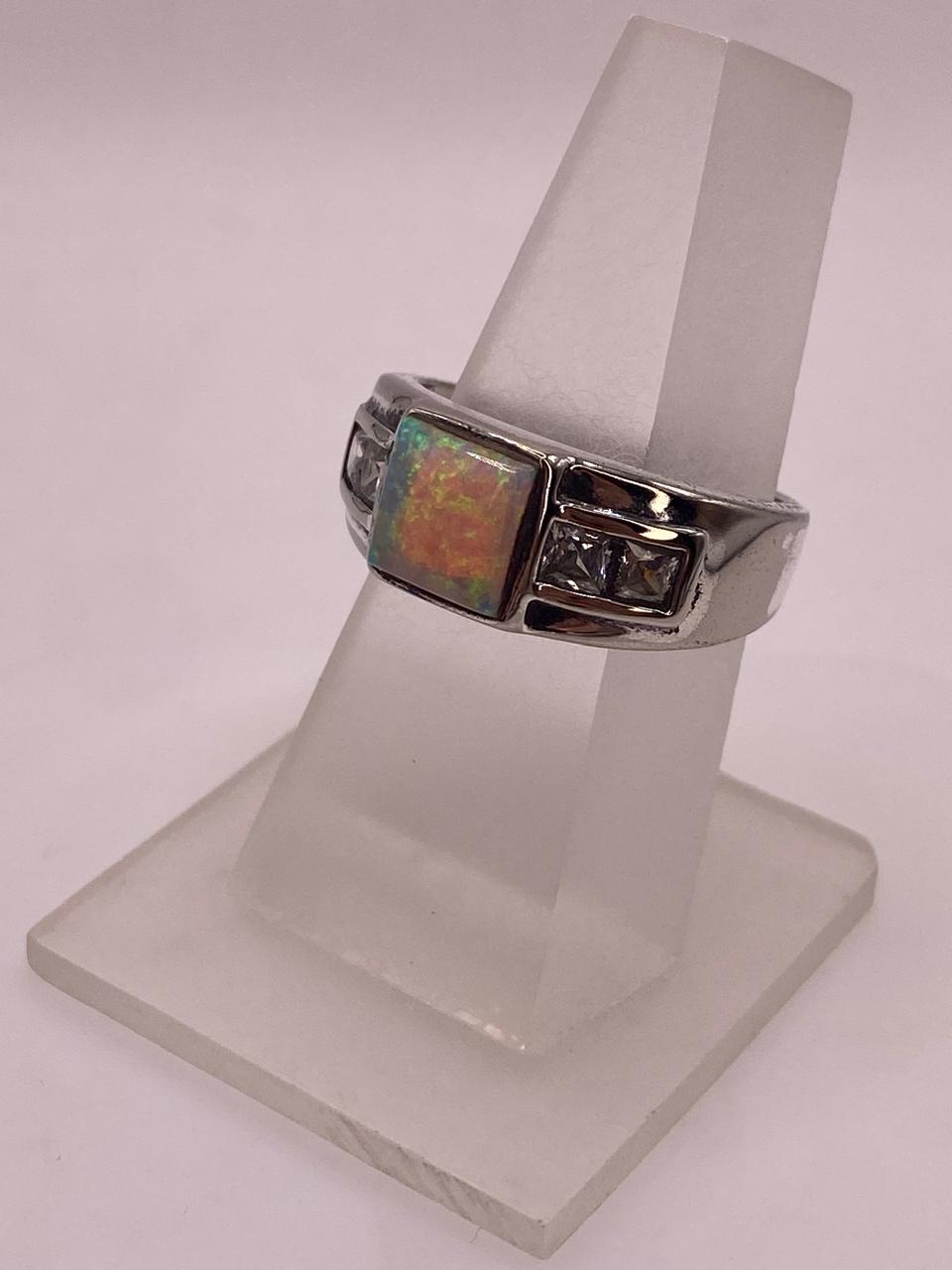 Anillo Moderno de Plata 925 con Ópalo de Fuego y Zirconia