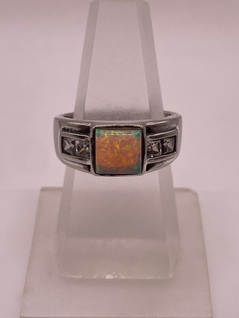 Anillo Moderno de Plata 925 con Ópalo de Fuego y Zirconia