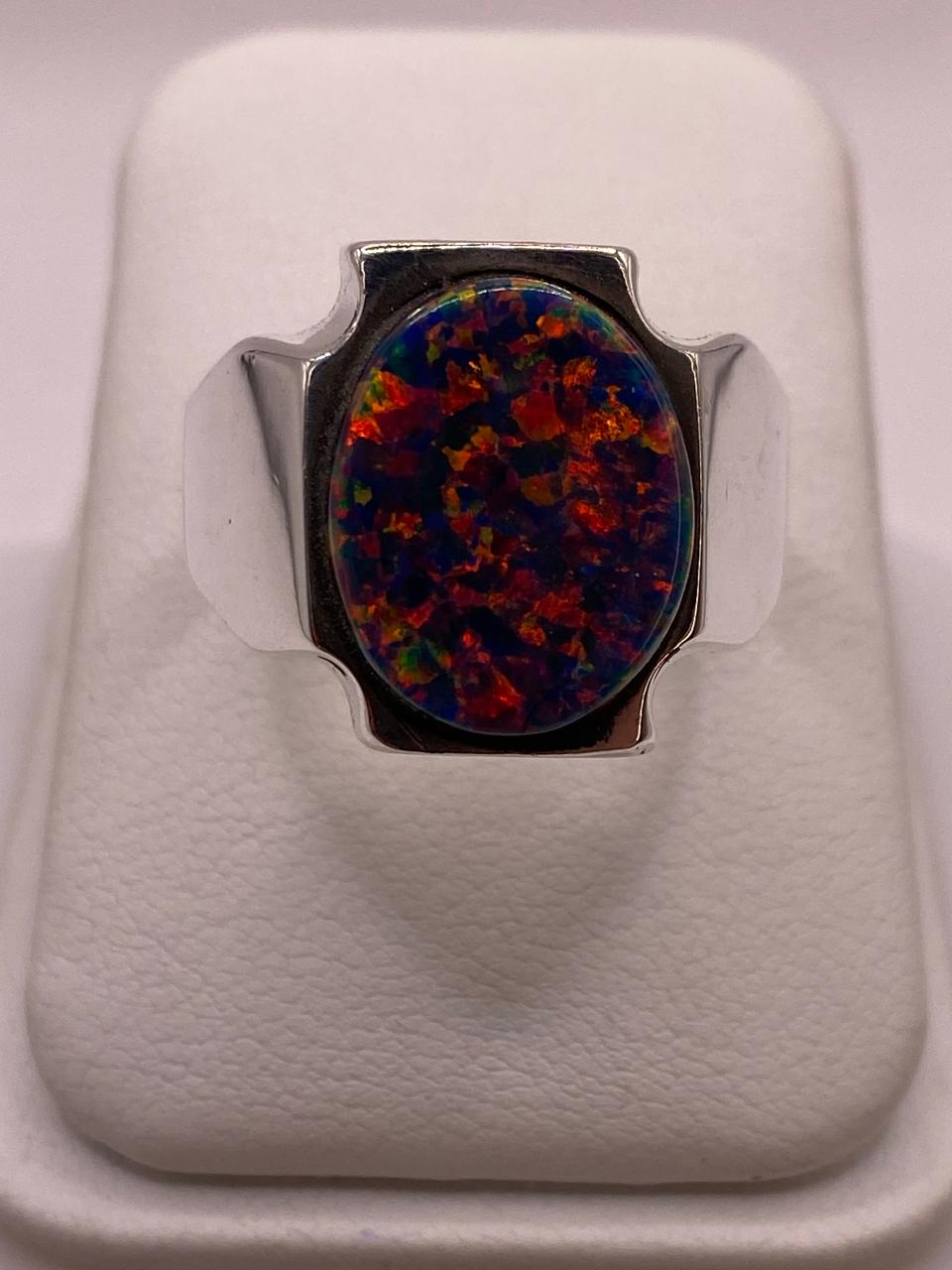 Anillo Montura Ovalada Contemporánea Plata Ley 950 con Ópalo de Fuego
