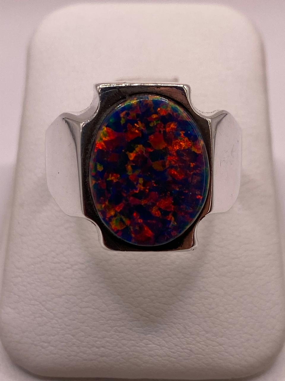 Anillo Montura Ovalada Contemporánea Plata Ley 950 con Ópalo de Fuego