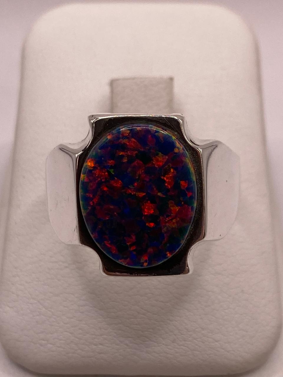 Anillo Montura Ovalada Contemporánea Plata Ley 950 con Ópalo de Fuego