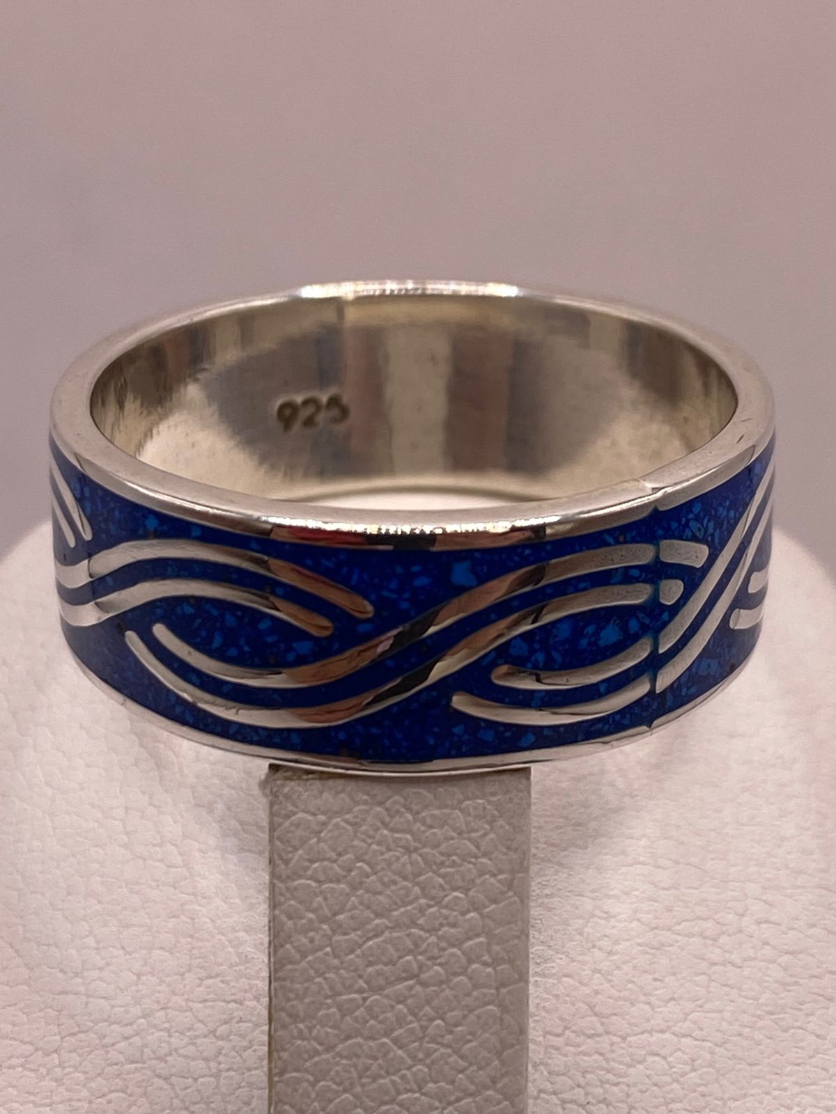 Anillo Motivo Abstracto Azul de Plata .925