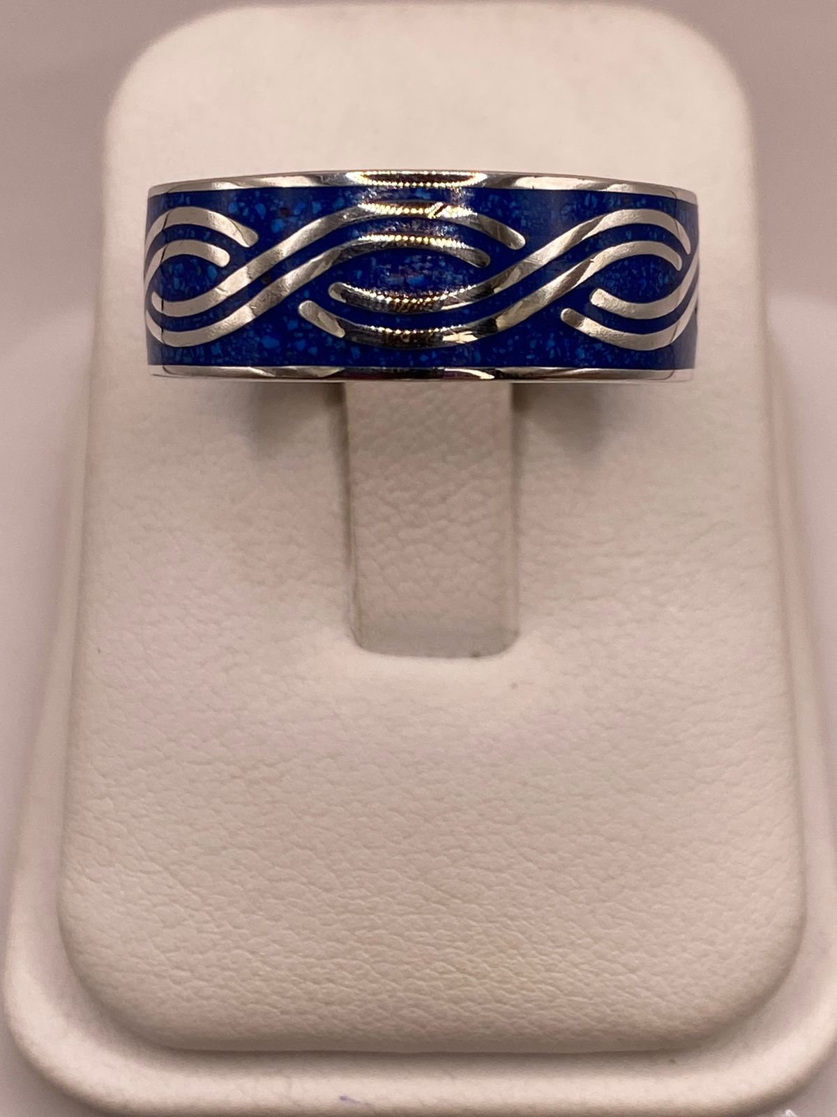 Anillo Motivo Abstracto Azul de Plata .925