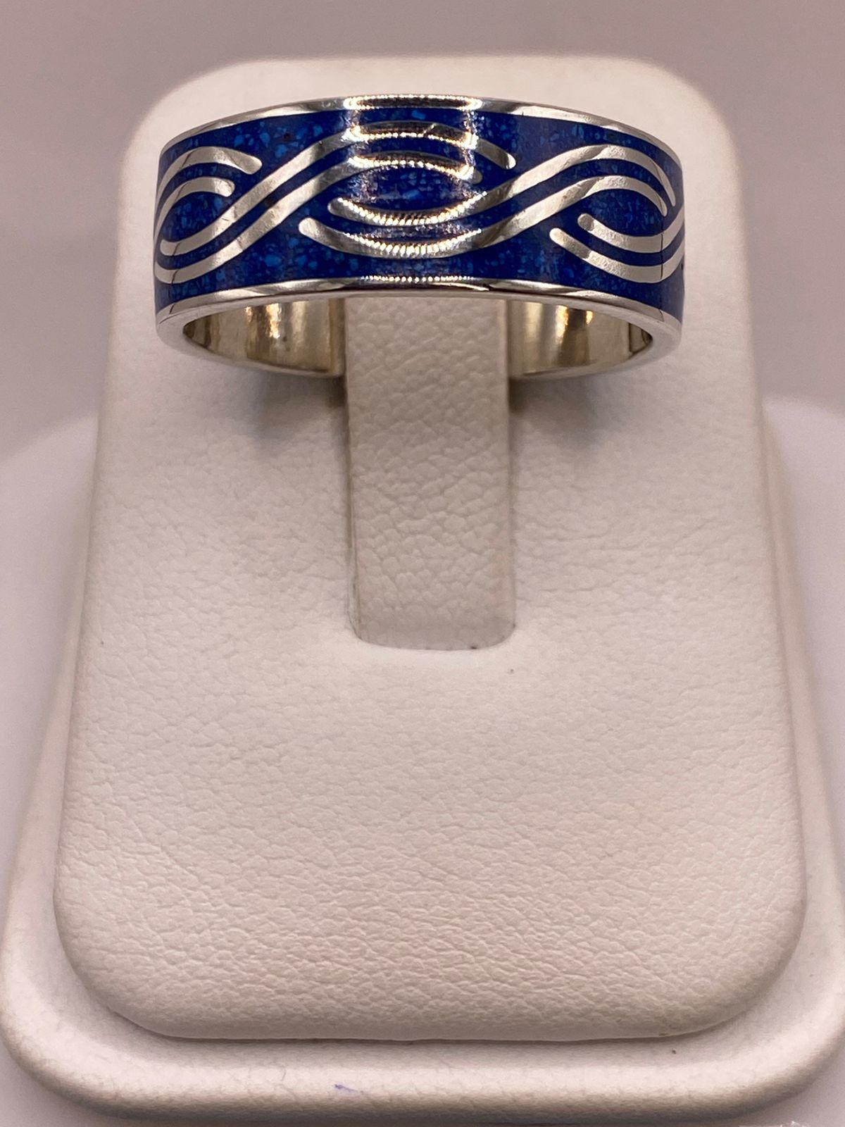 Anillo Motivo Abstracto Azul de Plata .925