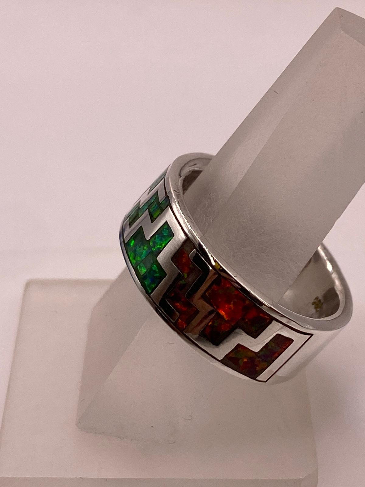 🔥 Anillo de Ópalo de Fuego Diseño Greca Plata Ley 950