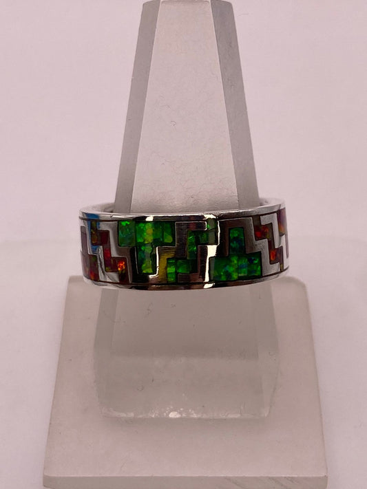 🔥 Anillo de Ópalo de Fuego Diseño Greca Plata Ley 950