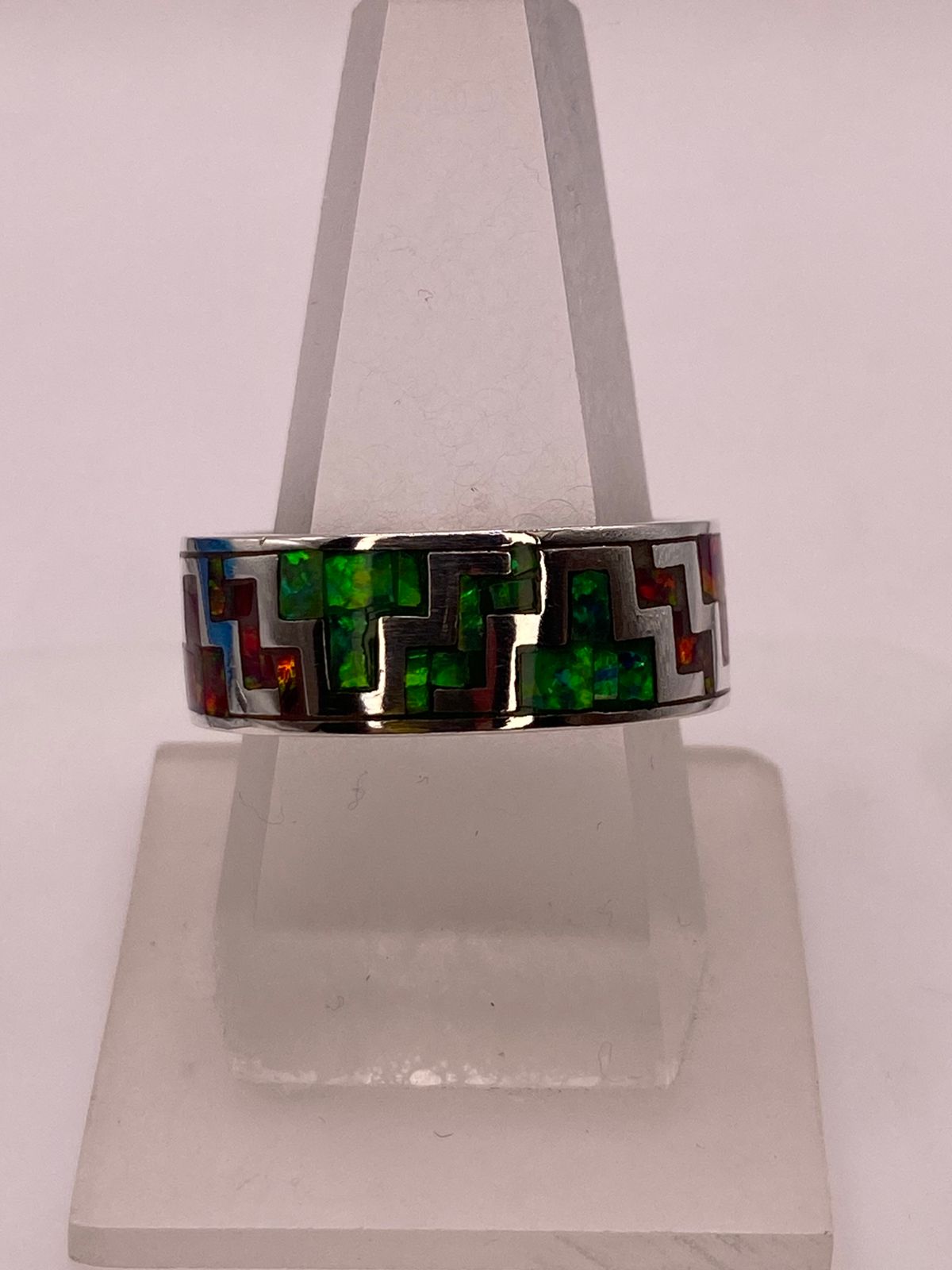 🔥 Anillo de Ópalo de Fuego Diseño Greca Plata Ley 950