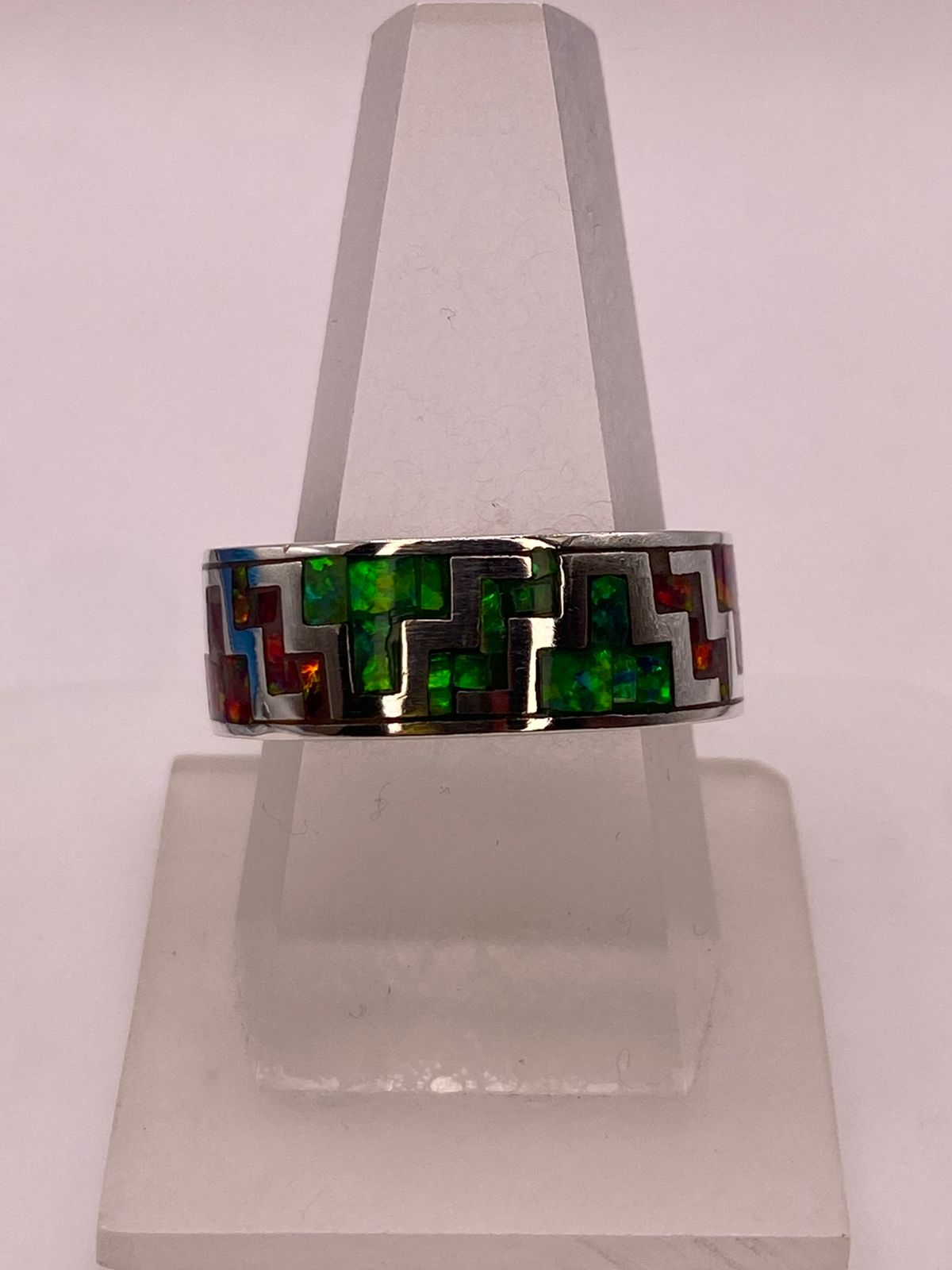 🔥 Anillo de Ópalo de Fuego Diseño Greca Plata Ley 950