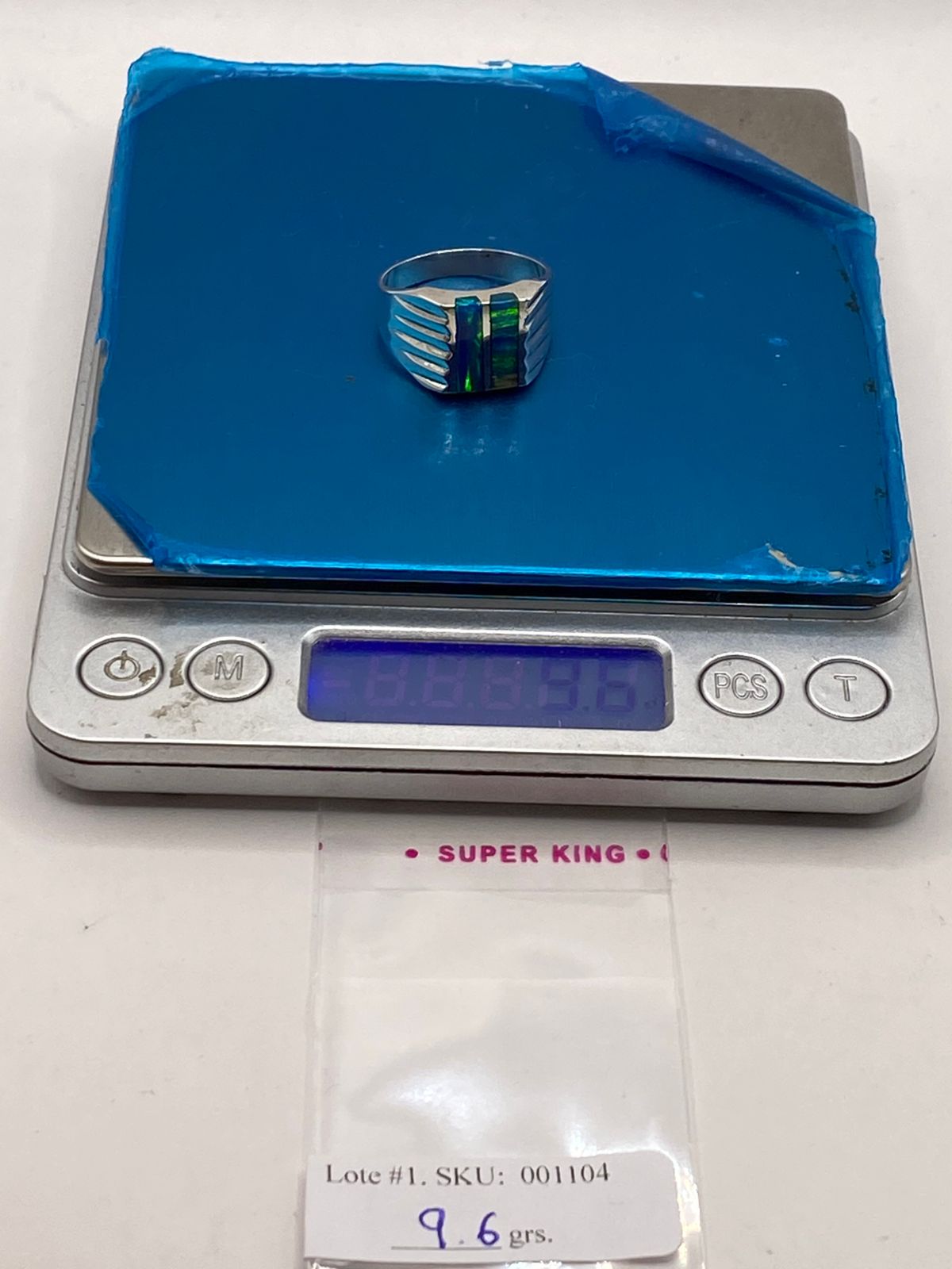 Anillo con Ópalo de Fuego Azul‑verde en Barras en Plata .950