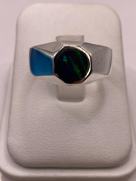 💍 Anillo de Ópalo de Fuego Azul‑Verde en Plata Ley 925