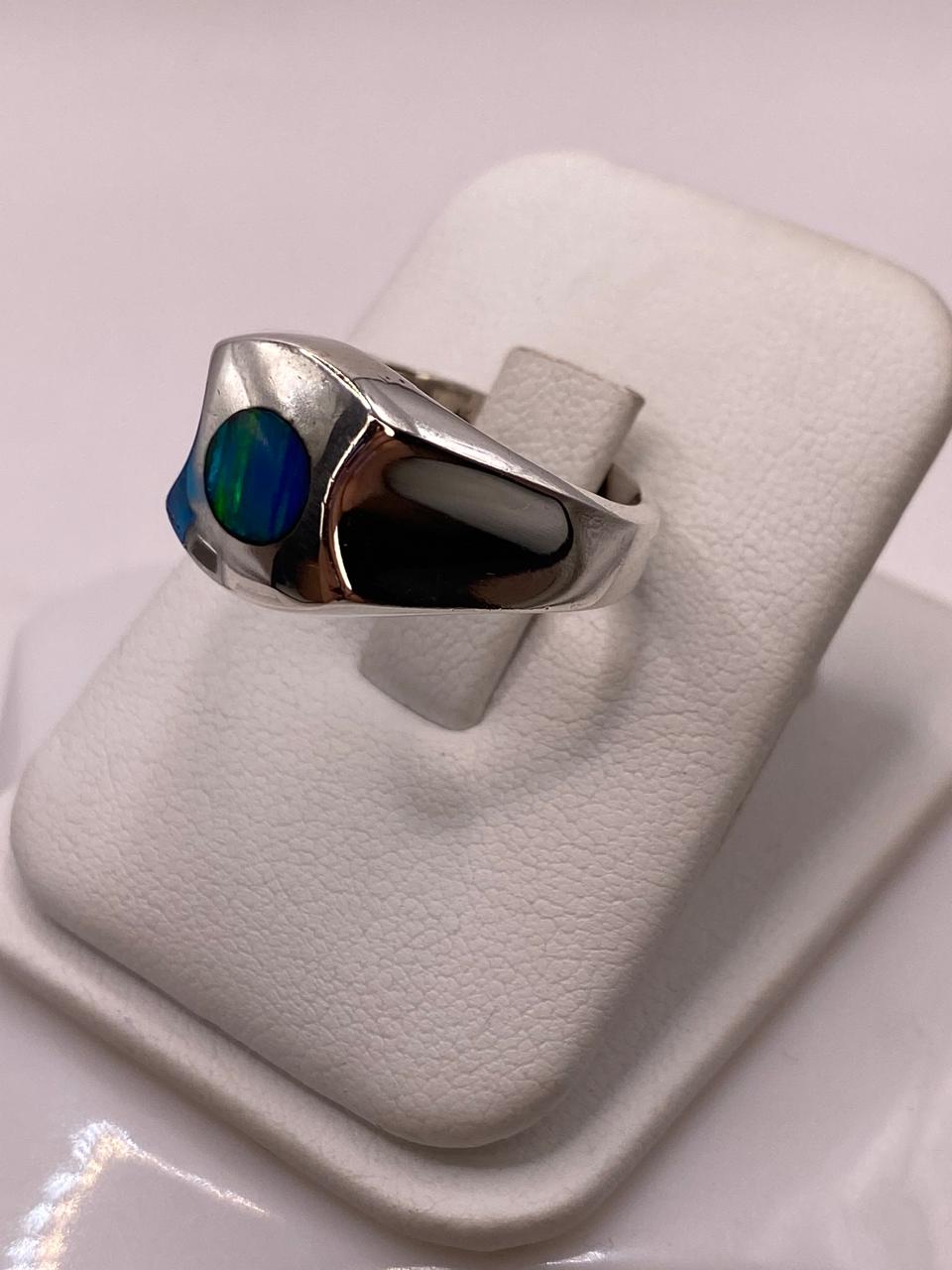 🌈💍 Anillo de Ópalo de Fuego Azul‑Verde en Plata Ley 925