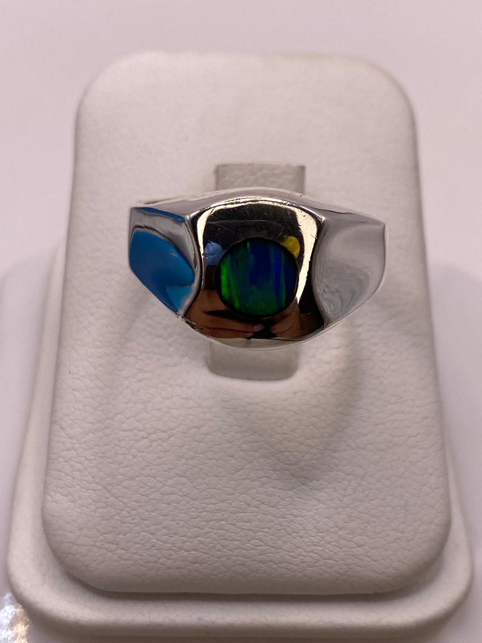 🌈💍 Anillo de Ópalo de Fuego Azul‑Verde en Plata Ley 925