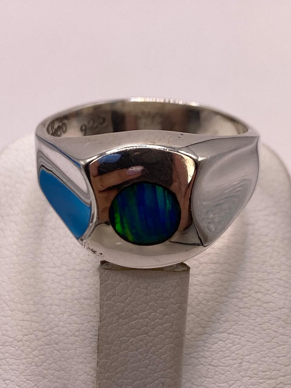 🌈💍 Anillo de Ópalo de Fuego Azul‑Verde en Plata Ley 925