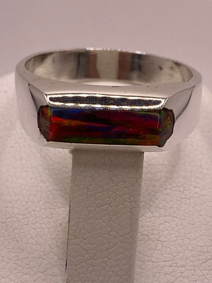 Anillo con Ópalo de Fuego en Barra Multicolor en Plata .925