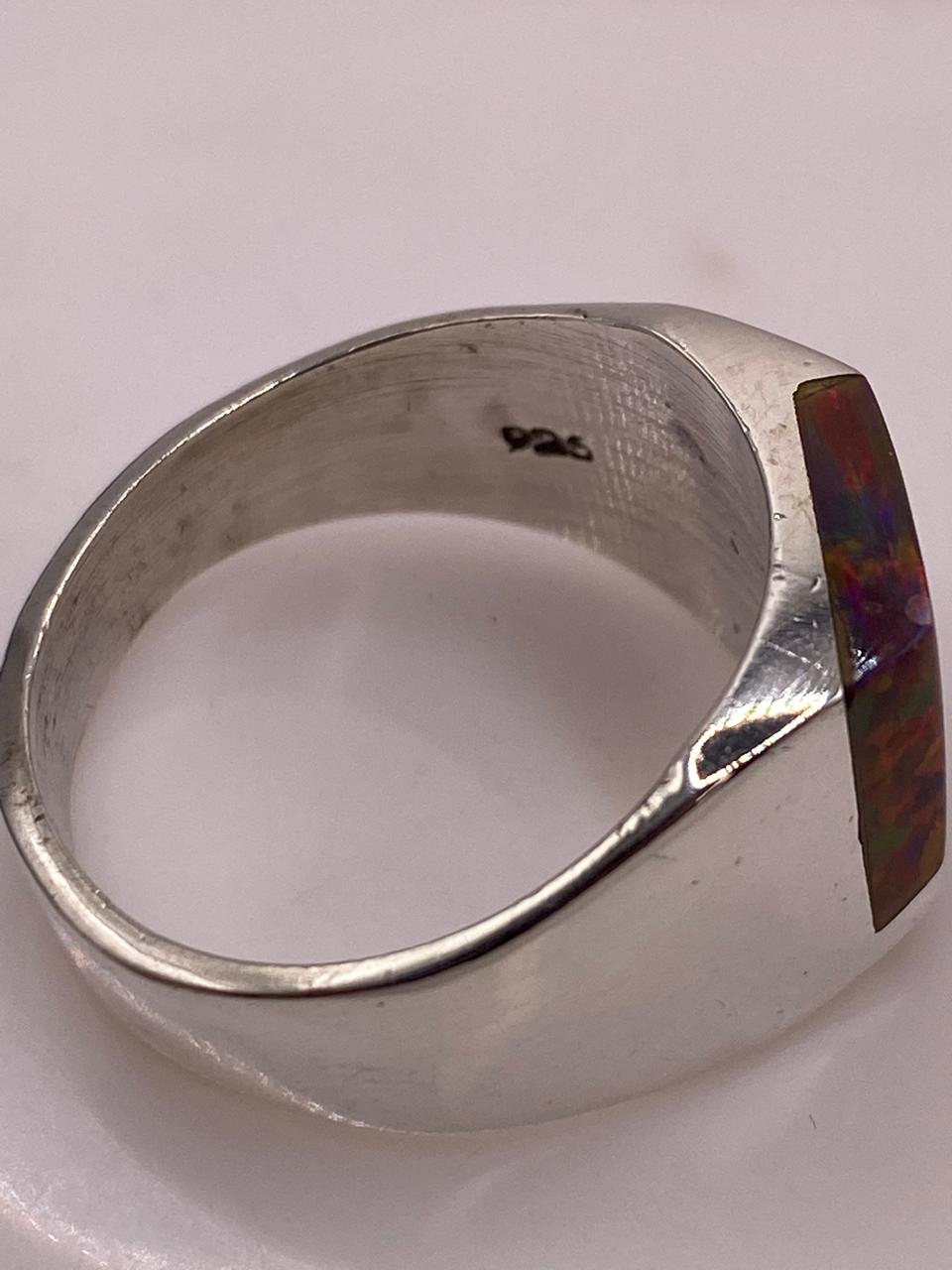 🔥💎 Anillo de Ópalo de Fuego con Diseño Geométrico en Plata Ley 925