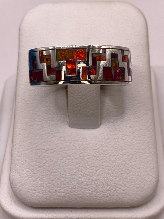 🔥✨ Anillo de Ópalo de Fuego con Diseño Geométrico en Plata Ley 950 — detalle de acabado