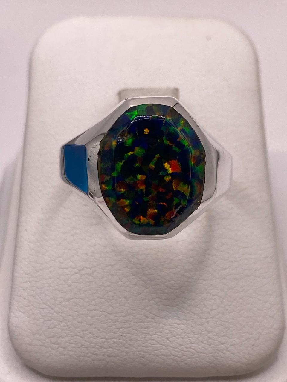 🌈🔥 Anillo de Ópalo de Fuego Multicolor en Plata Ley 925