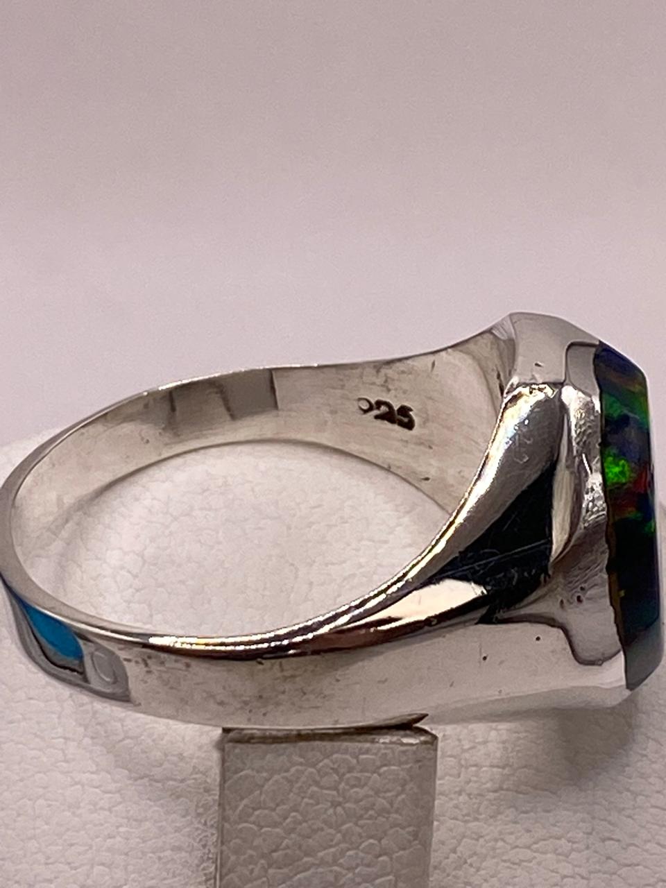 🌈🔥 Anillo de Ópalo de Fuego Multicolor en Plata Ley 925
