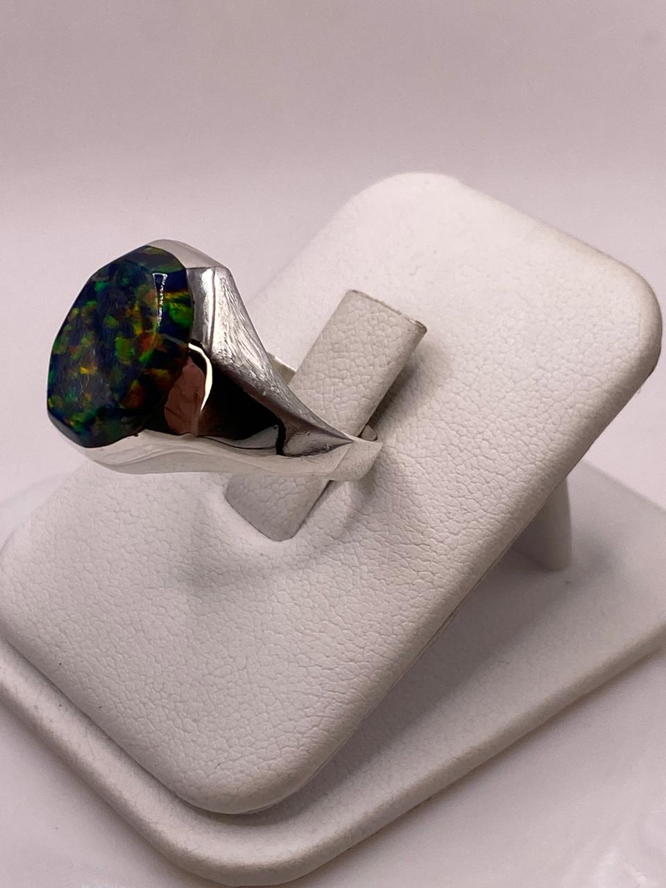 🌈🔥 Anillo de Ópalo de Fuego Multicolor en Plata Ley 925