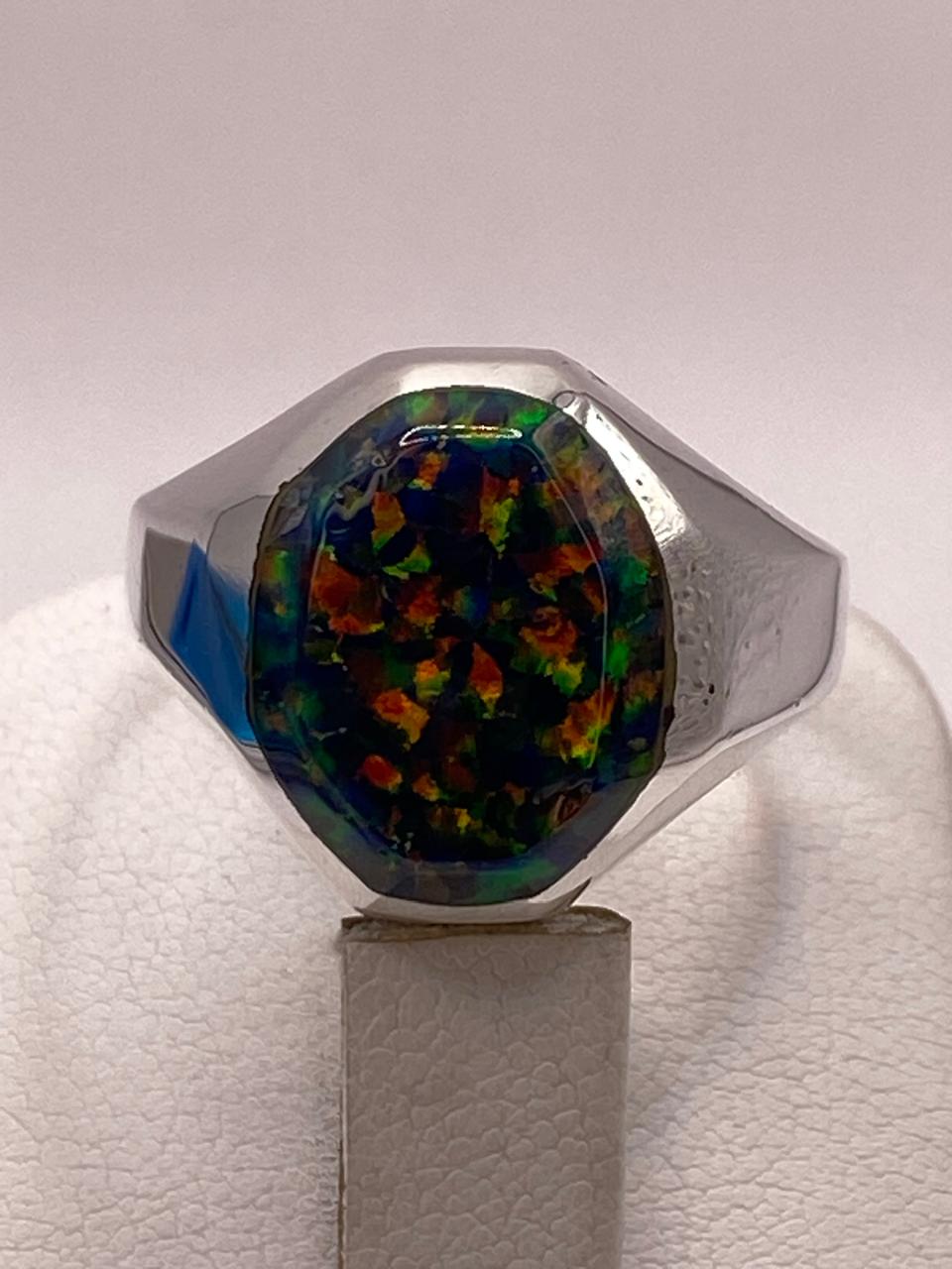 🌈🔥 Anillo de Ópalo de Fuego Multicolor en Plata Ley 925