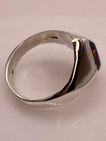 Anillo con Ópalo de Fuego Multicolor en Rombo