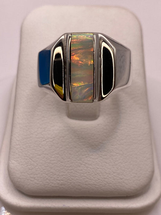 🔥 Anillo con Ópalo de Fuego y Placas Laterales Plata Ley 950