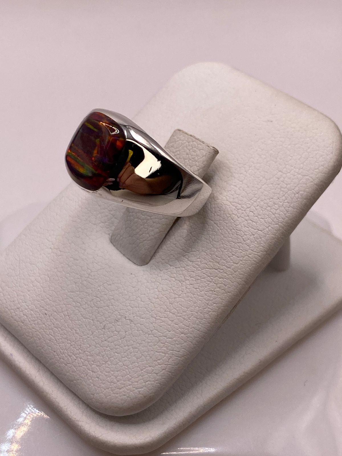 🔥💎 Anillo de Ópalo de Fuego Rojo‑Naranja en Plata Ley 950