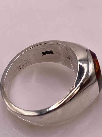 Anillo de Ópalo de Fuego Rojo‑Naranja en Plata Ley 950, sello de autenticidad Plata Ley .925