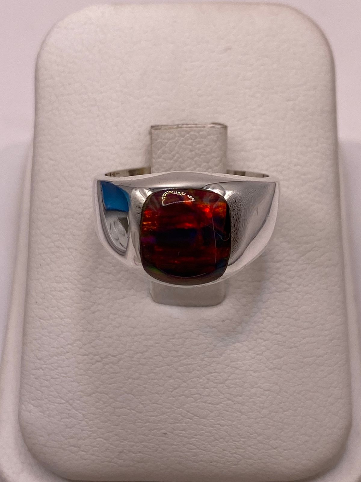🔥💎 Anillo de Ópalo de Fuego Rojo‑Naranja en Plata Ley 950