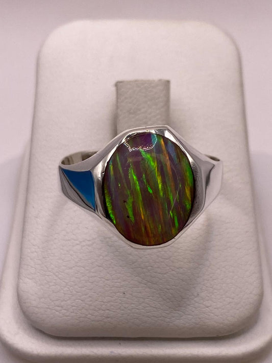 💎✨ Anillo de Ópalo de Fuego Ovalado en Plata Ley 950 — detalle de acabado