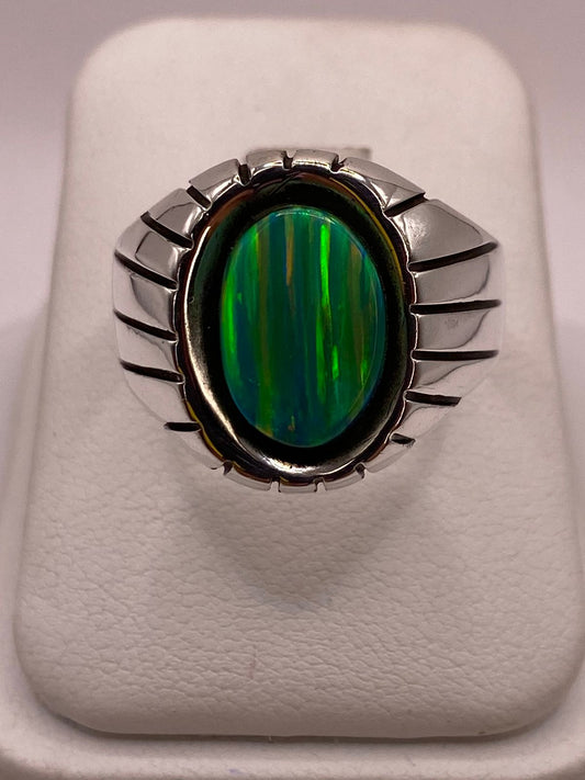Anillo Ovalado con Diseño Contemporáneo Plata Ley 950 con Ópalo de Fuego, vista frontal