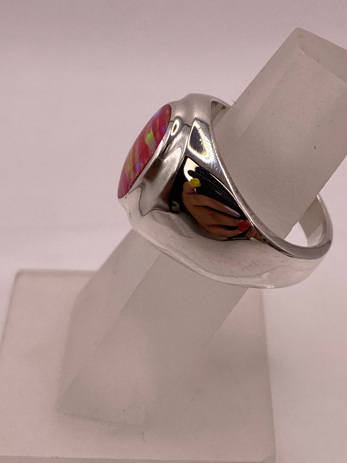 Anillo Ovalado Plata Ley 925 con Piedra Ópalo de Fuego