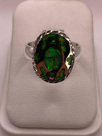 Anillo Ovalado Plata Ley 950 con Ópalo de Fuego