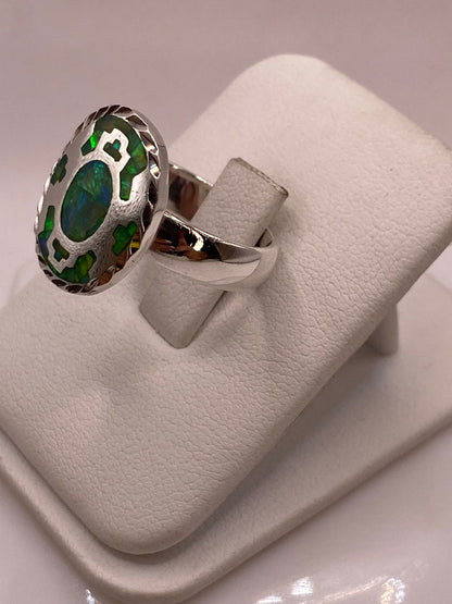 Anillo Ovalado Plata Ley 950 con Ópalo de Fuego