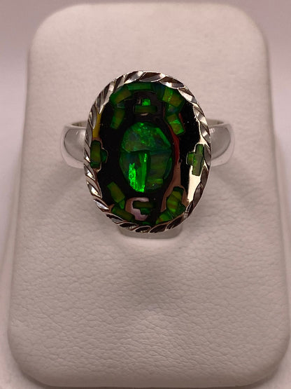 Anillo Ovalado Plata Ley 950 con Ópalo de Fuego