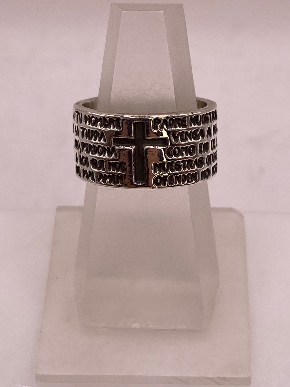 ✝️🙏 Anillo Padre Nuestro con Cruz en Plata .92