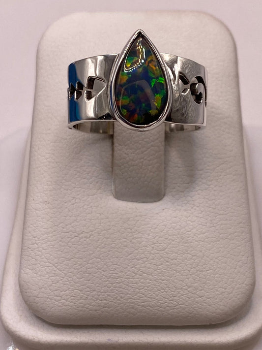 🔥 Anillo con Piedra Ópalo de Fuego en Forma de Gota en Plata Ley 950