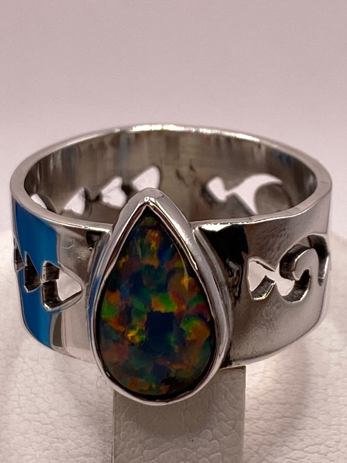 🔥 Anillo con Piedra Ópalo de Fuego en Forma de Gota en Plata Ley 950