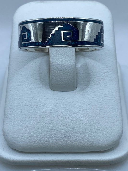 Anillo Pirámide y Greca en Plata .925 – Diseño Ancestral Mesoamericano