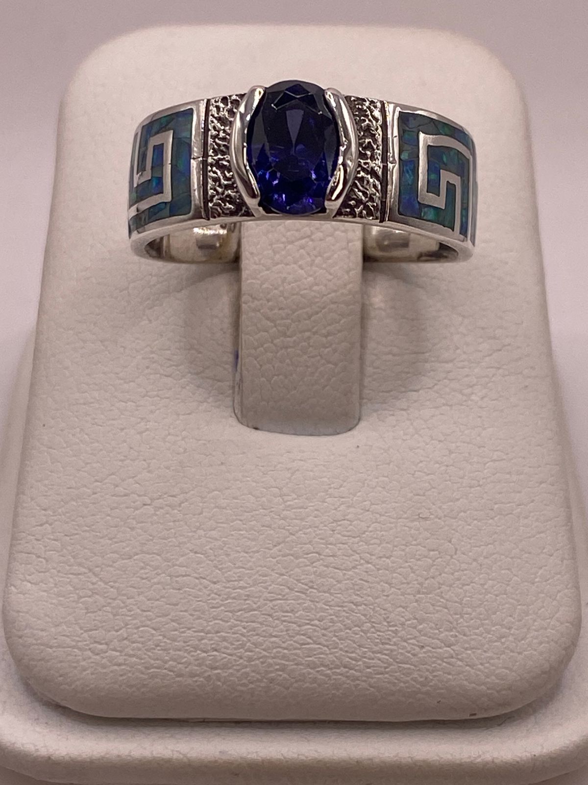 💍 Anillo de Plata 950 con Ópalo de Fuego y Zirconia Azul