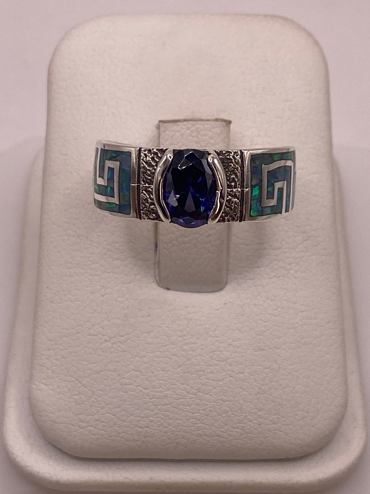 💍 Anillo de Plata 950 con Ópalo de Fuego y Zirconia Azul