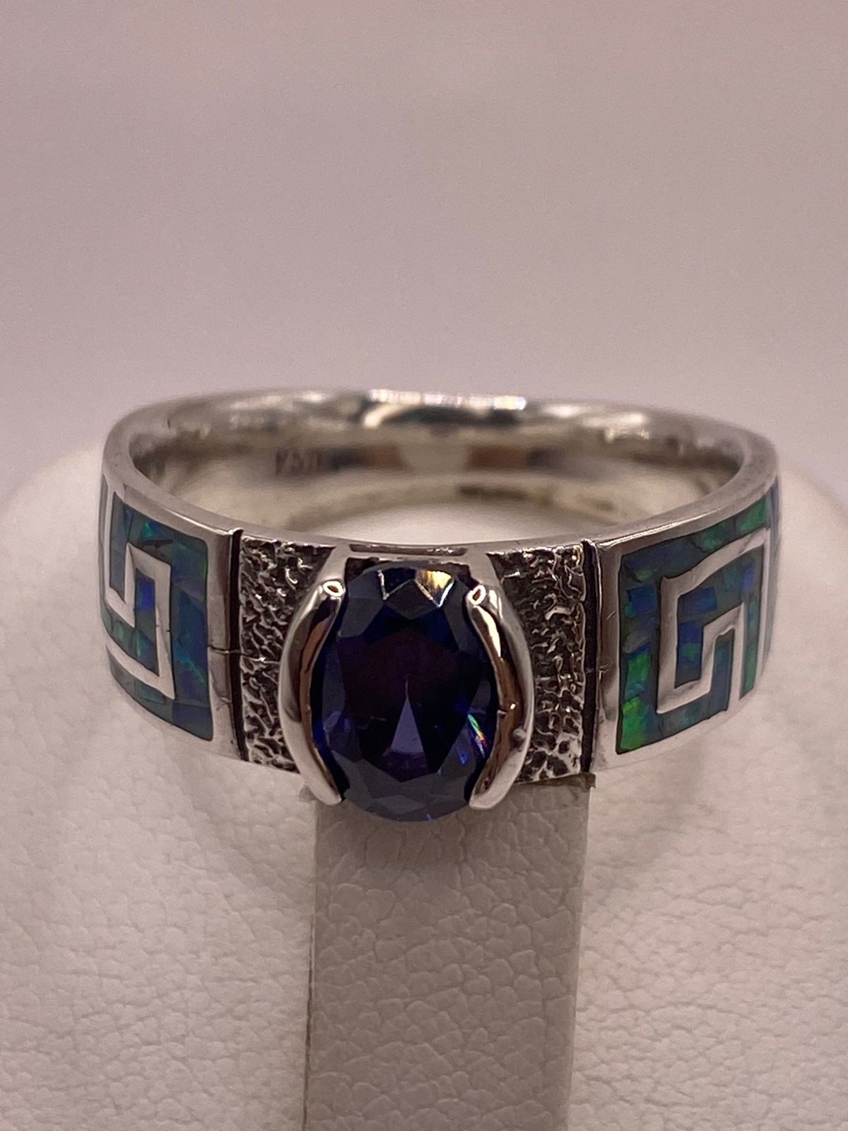 💍 Anillo de Plata 950 con Ópalo de Fuego y Zirconia Azul