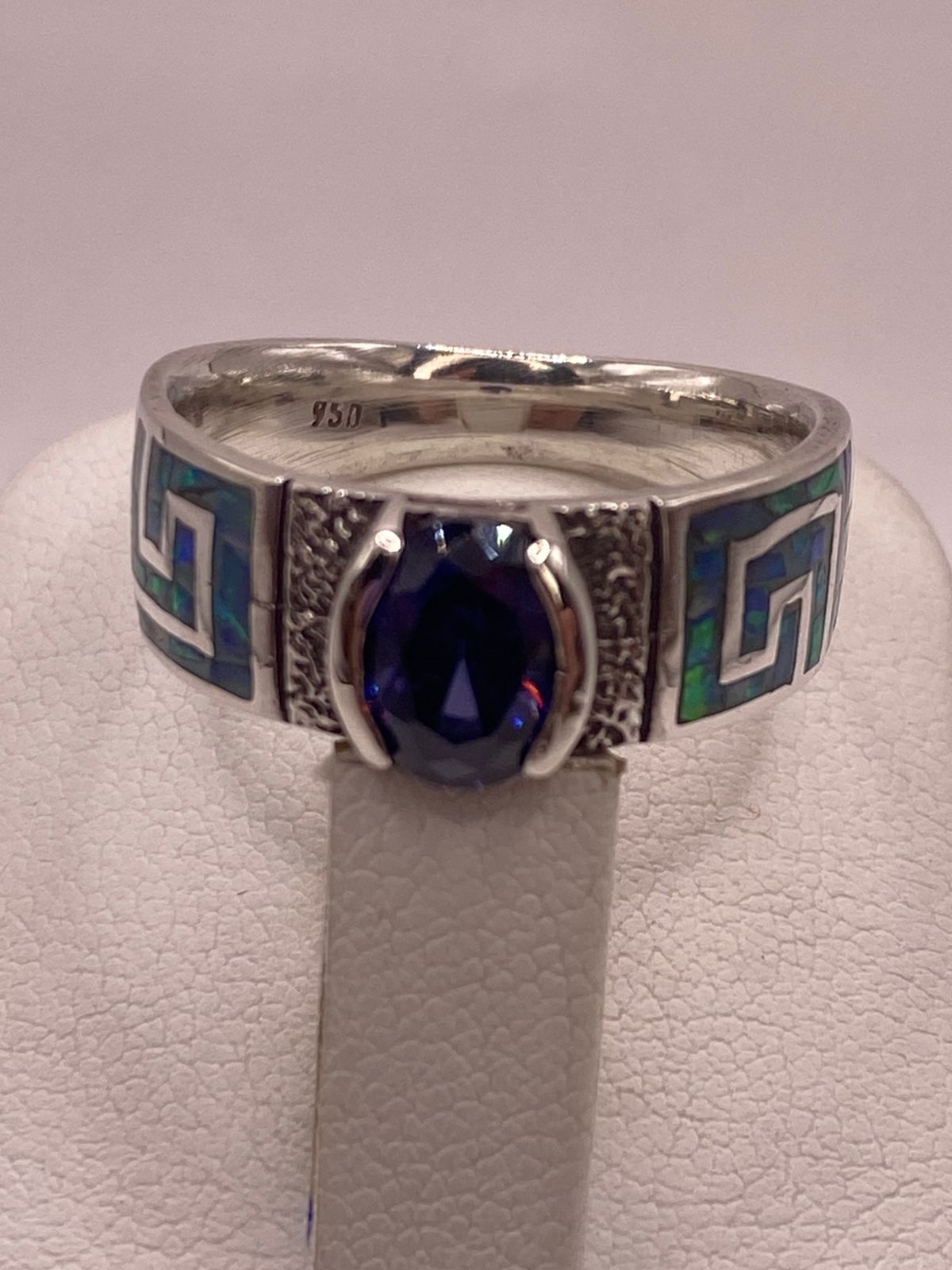 💍 Anillo de Plata 950 con Ópalo de Fuego y Zirconia Azul