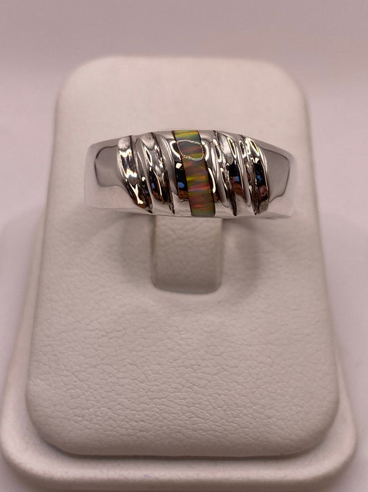 Anillo Plata Ley 925 con Ópalo de Fuego Diseño Contemporáneo, vista frontal