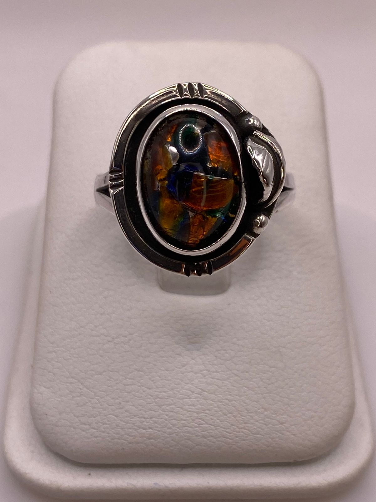 Anillo Plata Ley 925 con Ópalo de Fuego Diseño Ovalado Artesanal